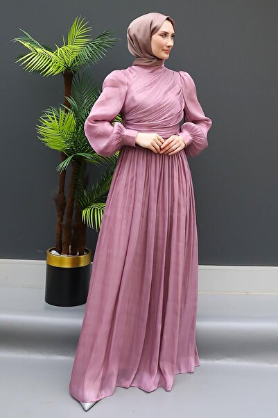 GİZ AGİYİM Μεταξωτό Φόρεμα Hijab Ανοιχτό Λιλά