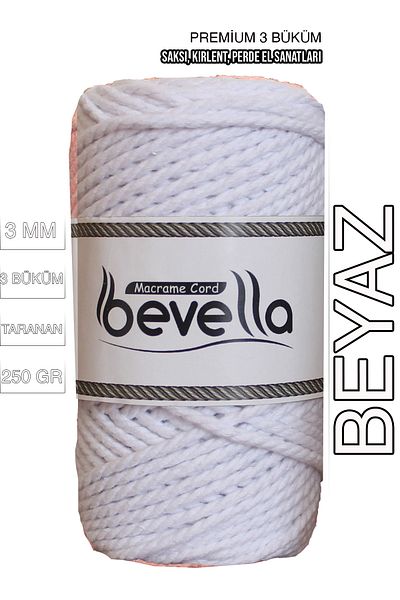 Bevella Macrame Cord Premium White 3mm 250Gr Twisted Cotton Macrame Thread