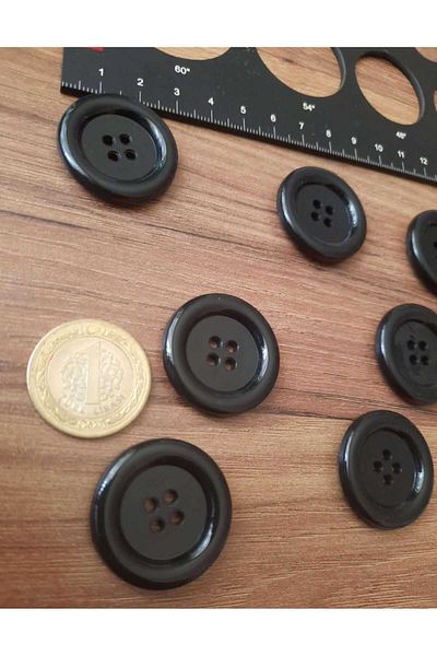 Beyna Italian Black Polyester Button 3 cm 1 Pack 8 Pieces