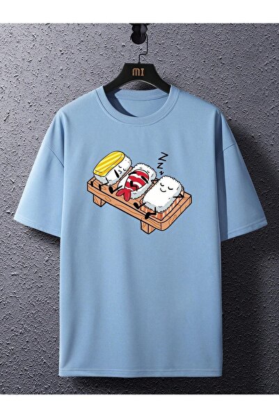 over head oh Унісекс дитячий синій сорочка з принтом сплячих суші Oversize T-shirt