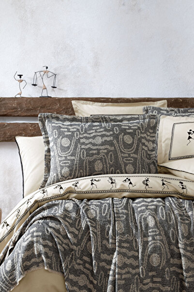 Yataş Pulido Double Bed Covered Duvet Cover Set / Dowry Set - Anthracite