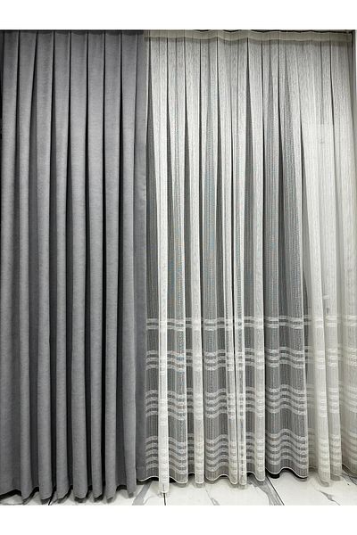 Erdoğanlar Koza Light Gray Rustic Hooked Honeycomb Velvet - 1/3 Close Pleat Island Fund Holder