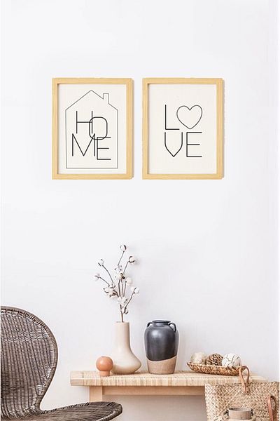 TRENDPOSTER 2 τεμαχίων Home and Love Written Φυσικό Ξύλινο Πλαίσιο Πίνακα (Το άγκυρα και η διπλή ταινία είναι το δώρο μας.)