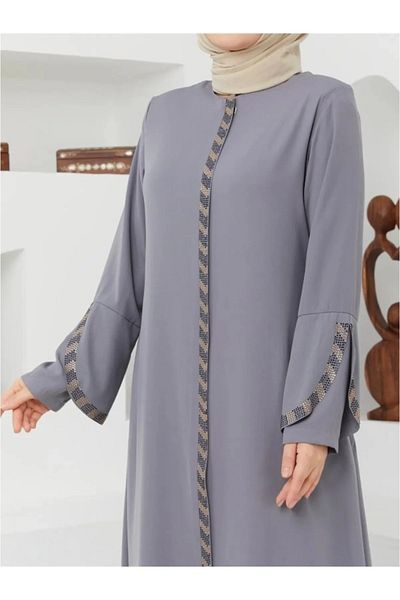 KMKkombin Lady-women's Honeycomb Fabric Sleeve Patterned Zipper Upper Part Patterned Topcoat-abaya