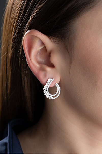 Silvano Jewelry 925 Ayar Gümüş Baget Taşlı Trend Küpe