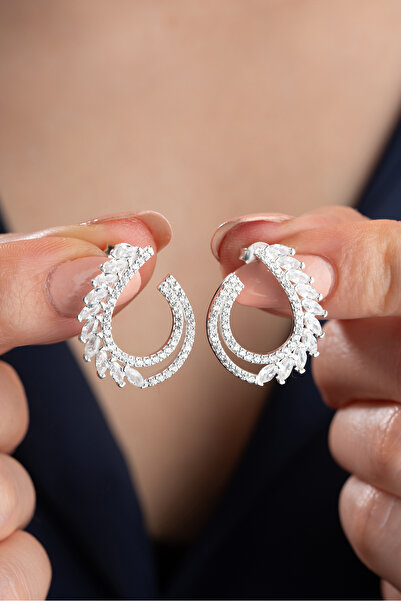 Silvano Jewelry 925 Ayar Gümüş Baget Taşlı Trend Küpe