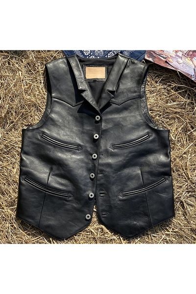 NYC GİYİM TEKSTİL Collared metal buttoned vest genuine leather