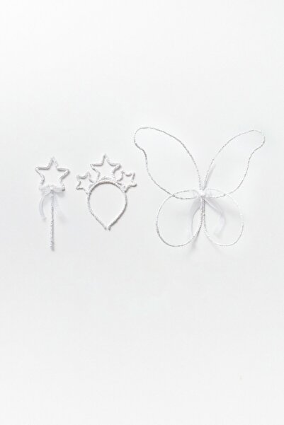Pop White Glitter Butterfly Wing Wand Crown 3-Piece Children's Set