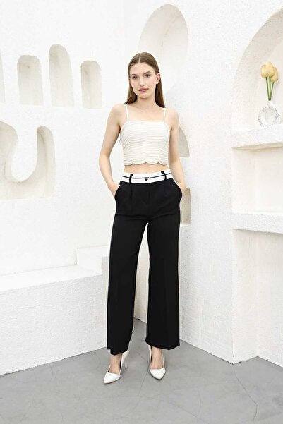 SHİROSA Μαύρο παντελόνι Palazzo - Γυναικεία ρούχα με ψηλή μέση, αντίστροφη ζώ...