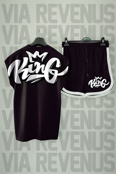 Vordevia King Oversize Black Sports T-shirt and Shorts Set - Crew Neck, Zero Sleeve