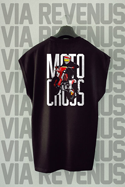 Vordevia Motocross Pattern - Μηδενικό μανίκι Oversize Μαύρο αθλητικό T-shirt,...