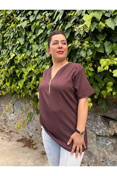 garajmood Μπλούζα σε καφέ Glitter Wrap Plus Size
