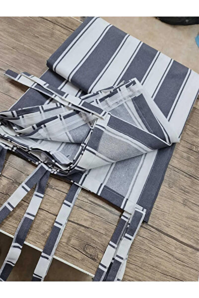 SHY TEKSTİL Πολυτελής Κουρτίνα Μπαλκονιού ΓΚΡΙ-ΛΕΥΚΗ Ριγέ με Κορνίζα - Ειδική Κατασκευή