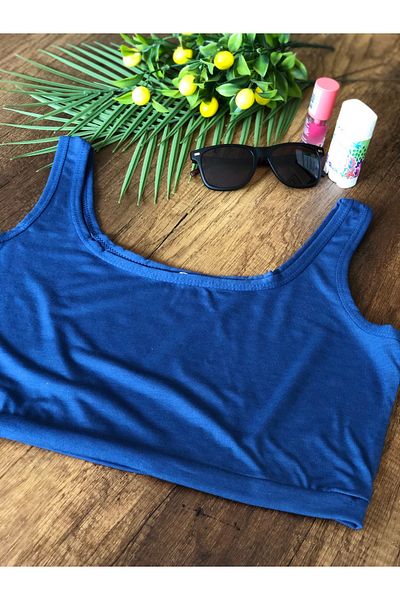 mirach Crop top albastru, subțire, anti-transpirație, 100% bumbac - Bustieră cu bretele groase
