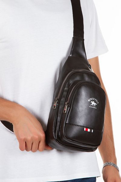 Newish Polo Geantă neagră unisex cu model - impermeabilă, zilnică/călătorie/pentru școală