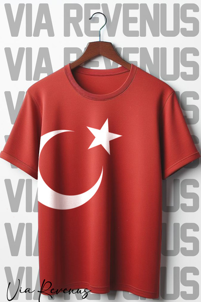 Vordevia Tricou roșu oversize cu decolteu rotund imprimat cu steagul turcesc