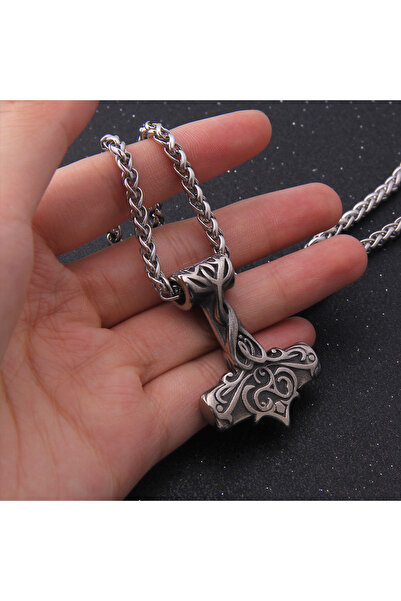 Viking Vintage Desenli Thor Mjollnir Triquetra Nordik 316l Çelik Kolye