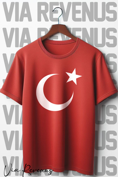 Vordevia Tricou roșu oversize cu decolteu rotund imprimat cu steagul turcesc