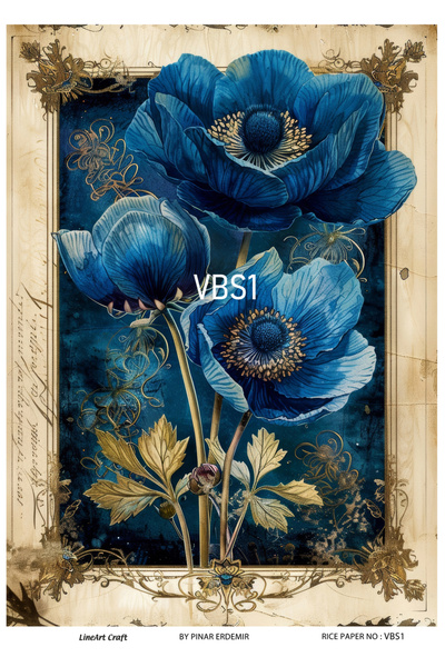 Baykuşca VBS1 ديكوباج نحاسي منقوش بالزهور باللون الأزرق الداكن - 30*42 سم