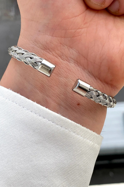 The Collection سوار فولاذي شبكي فضي غير قابل للتشوه للرجال