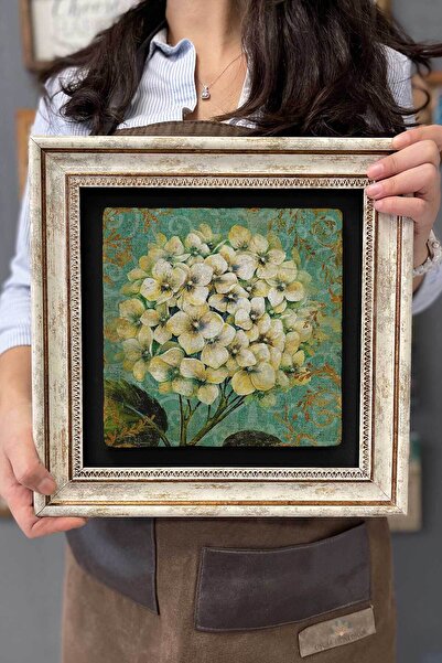 FİNS STONE DECOR Çerçeveli Tablo Taş Duvar Dekoru 30 X 30 Cm Ortanca Çiçeği T...