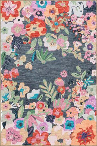 Rugs Modern Halı Gri Tonlarda Sarmaşık Çiçekli Pastel Boyalı Dokuma Taban Yık...