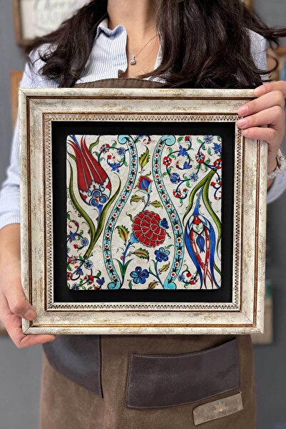 FİNS STONE DECOR Çerçeveli Tablo Taş Duvar Dekoru 30 X 30 Cm Çini Seramik Lal...
