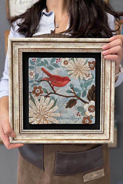 FİNS STONE DECOR Çerçeveli Tablo Taş Duvar Dekoru 30 X 30 Cm Kuş Tablosu