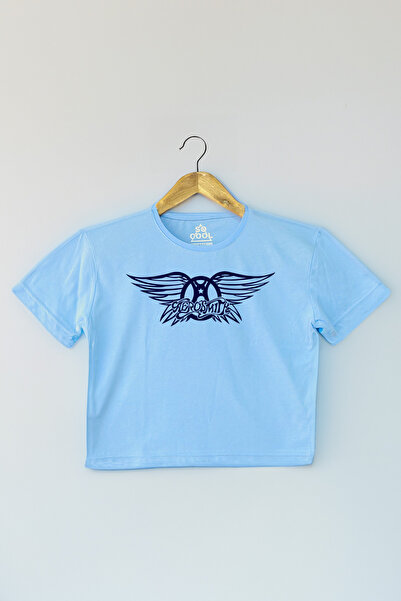 so cool Aerosmith svetloplava Skraćeni kroj majica - Black Wings Štampano žen...