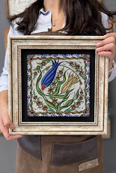 FİNS STONE DECOR Çerçeveli Tablo Taş Duvar Dekoru 30 X 30 Cm Seramik Çiçek Ta...