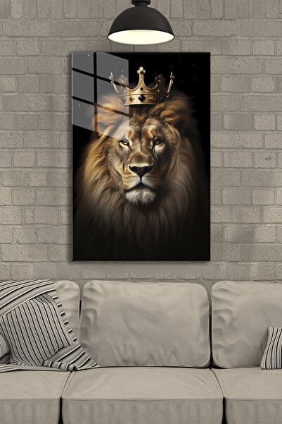 BV DEKOR CAM TABLO-KRAL ASLAN-4 MM KIRILMAZ TEMPERLİ CAM TABLO-DUVAR TABLOSU-YENİ EV HEDİYESİ-OFİS DEKORU