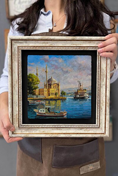 FİNS STONE DECOR Çerçeveli Tablo Taş Duvar Dekoru 30 X 30 Cm Ortaköy Cami Çiz...