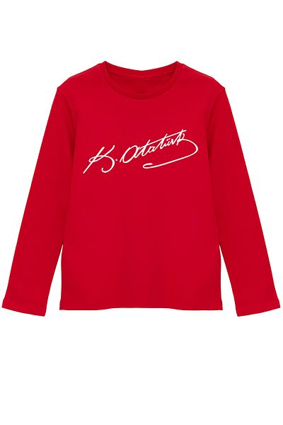 Çapıt Tricou roșu cu mânecă lungă pentru copii cu imprimeu alb Ataturk Signature