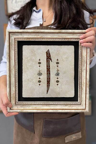 FİNS STONE DECOR Çerçeveli Tablo Taş Duvar Dekoru 30 X 30 Cm Elif Harfi Hat Sanatı Çizim