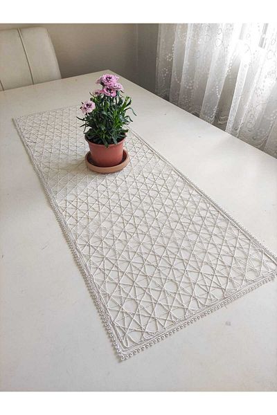 Çt Çeyizci Tekstil French Lace Detailed Single Runner, Table Top Runner, Tablecloth Runner