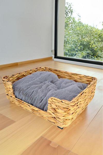 Digithome Wicker Rectangular Cat and Dog Bed with Inner Cushion 50 Cm Brown - CL-4039 C1-1-121