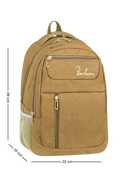 barberri School and Daily Use - Multi-Compartment Canvas Backpack with Water Bottle