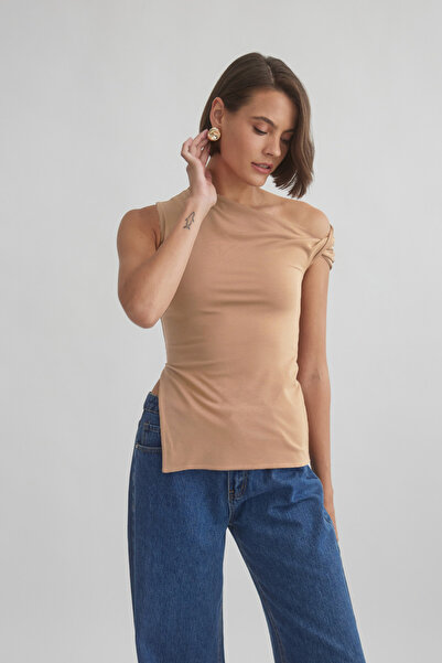 World Fashion Trends WFT4064B Μπλούζα με μονό χερούλι με σχισμή μακριά