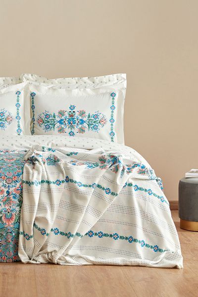 Karaca Home Двоен комплект плик за завивка и одеяло от 100% памук Arney Blue