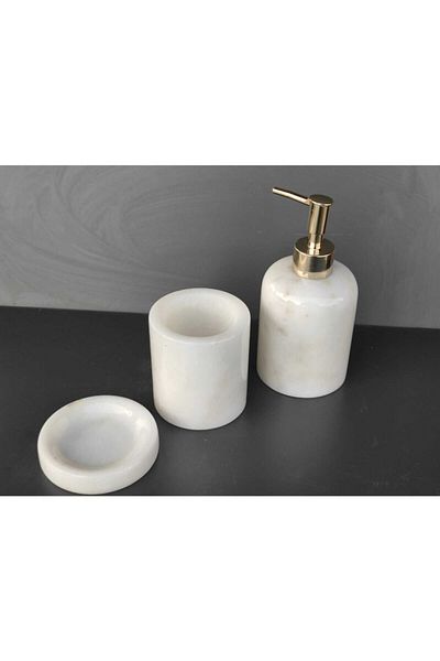 Polen Stone White Marble 3 Piece Bathroom Set