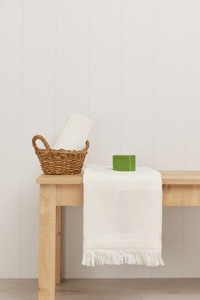 Fiesta Velvet Etamine Fringed 2-Piece Hand Towel 50x90 - Cream