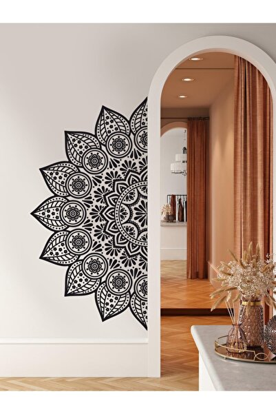 Sticker Sepetim Mandala Çiçek L Dekoratif Duvar Sticker - Yarım Yuvarlak Duva...