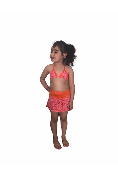 AY-MAY'S Girl's Orange Lycra Skirted Bikini Set