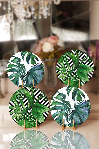 Realhomes 4-Piece Green Leaf Designed Placemat and Supla