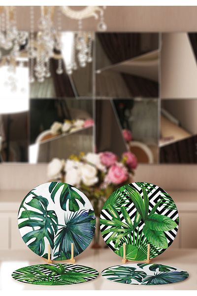 Realhomes 4-Piece Green Leaf Designed Placemat and Supla