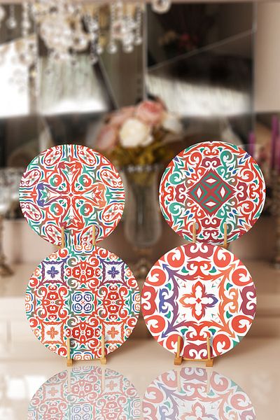 Realhomes 4-Piece Colorful Tile Patterned Modern Placemat & Supla