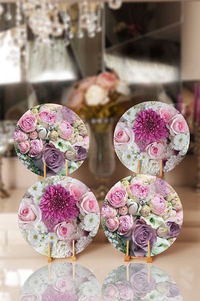 Realhomes 4-Piece Rose Motif Digital Printed Placemat & Supla
