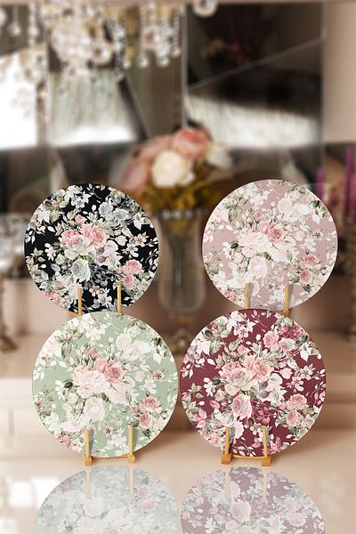 Realhomes 4-Piece Colorful Flower Patterned Modern Placemat & Placemat on the Floor