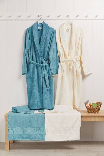 Nurpak Set halate de baie Bamboo Family - Alb - Turcoaz