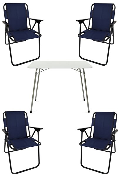 Bofigo 60x80 Beyaz Katlanır Masa + 4 Adet Katlanır Sandalye Kamp Seti Bahçe T...